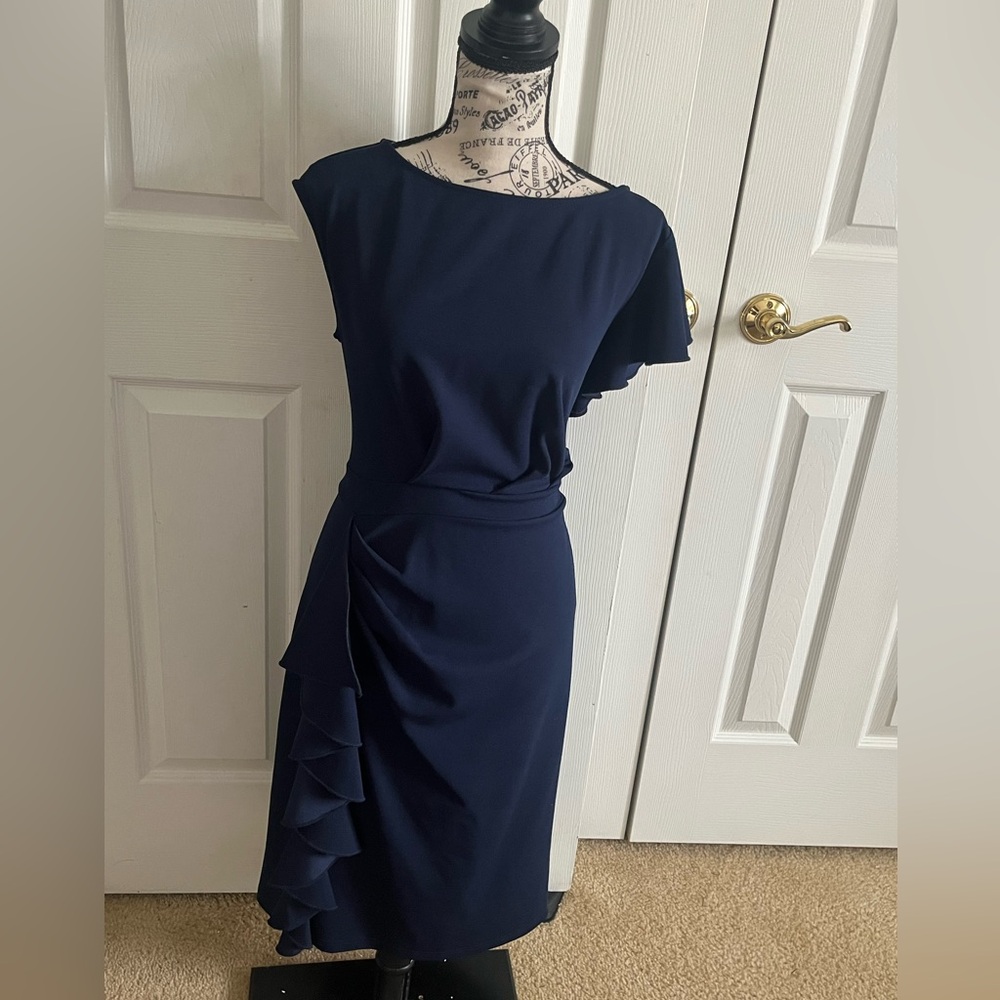 Navy Blue Ruffled Sheath Dress - Size XL